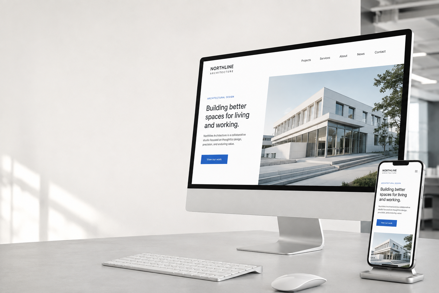 Concept illustratif : un site d’architecture décliné sur ordinateur et mobile
